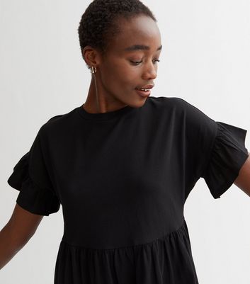 Asos design cotton slubby frill sleeve smock dress sale