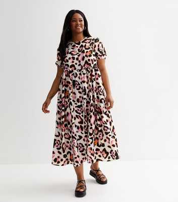 Curves Brown Leopard Print Midi Smock Dress