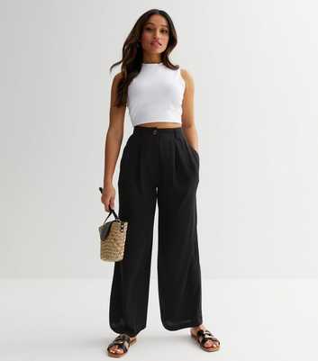 Petite Black Tailored Wide Leg Trousers
