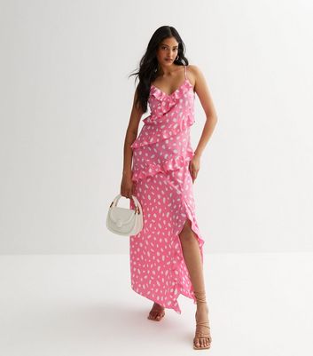 Pink frill cheap maxi dress