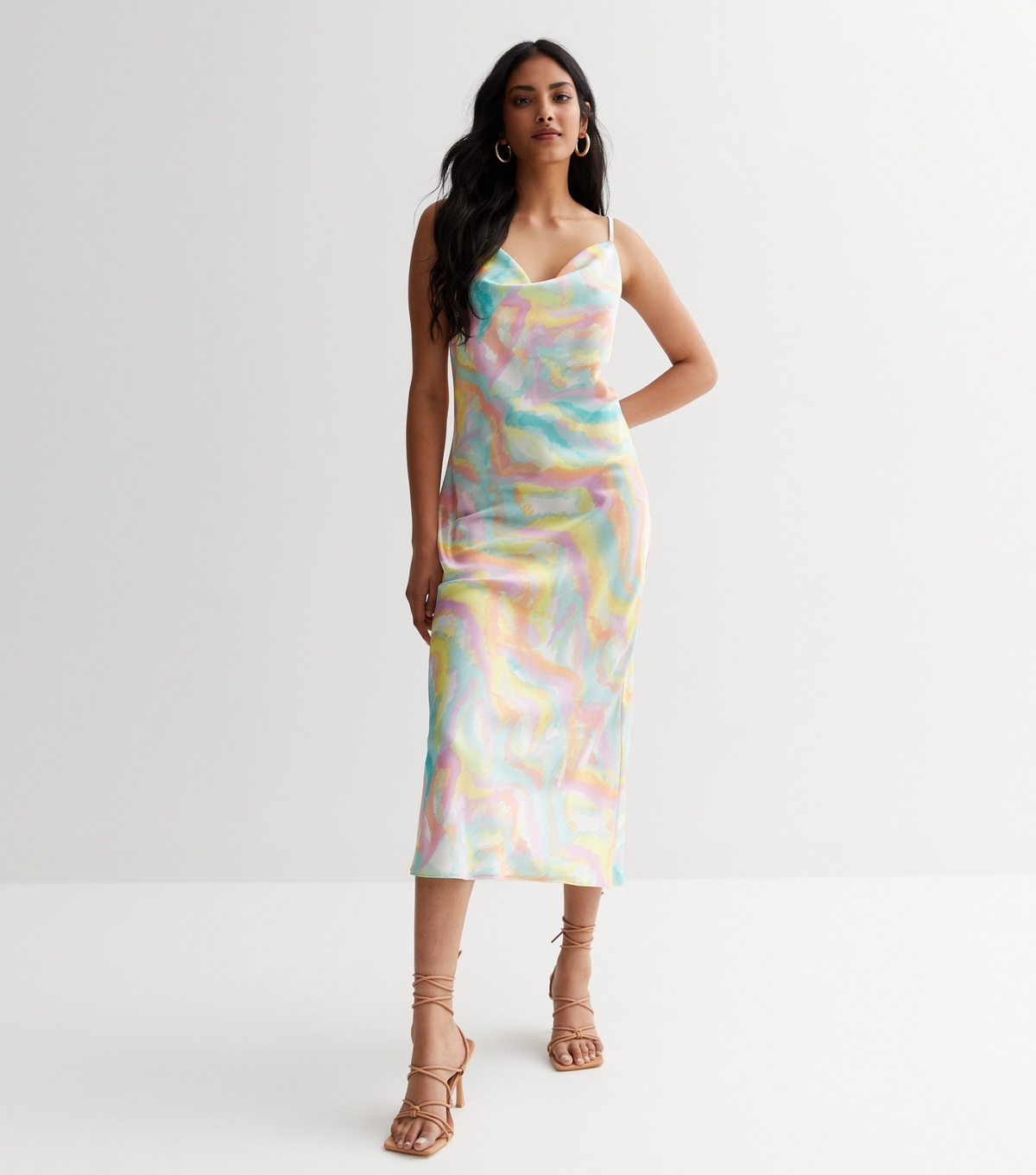 Women's Multicoloured Swirl Satin Cowl Neck Midi Dress New Look