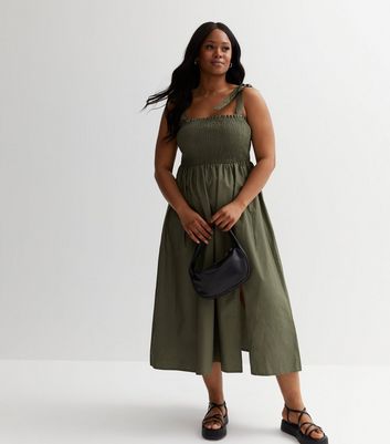 Khaki strappy cheap dress