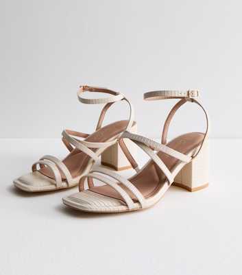 Extra Wide Fit Off White Strappy Mid Block Heel Sandals