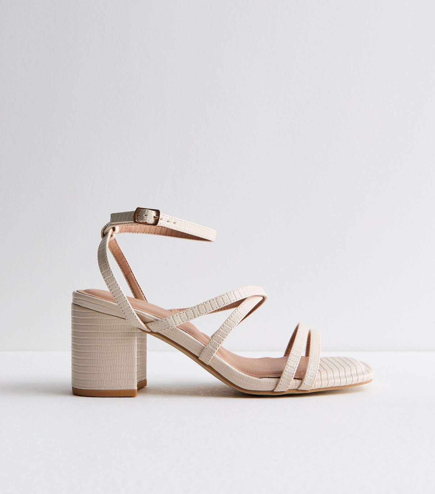 Extra Wide Fit Off White Strappy Mid Block Heel Sandals Image 5