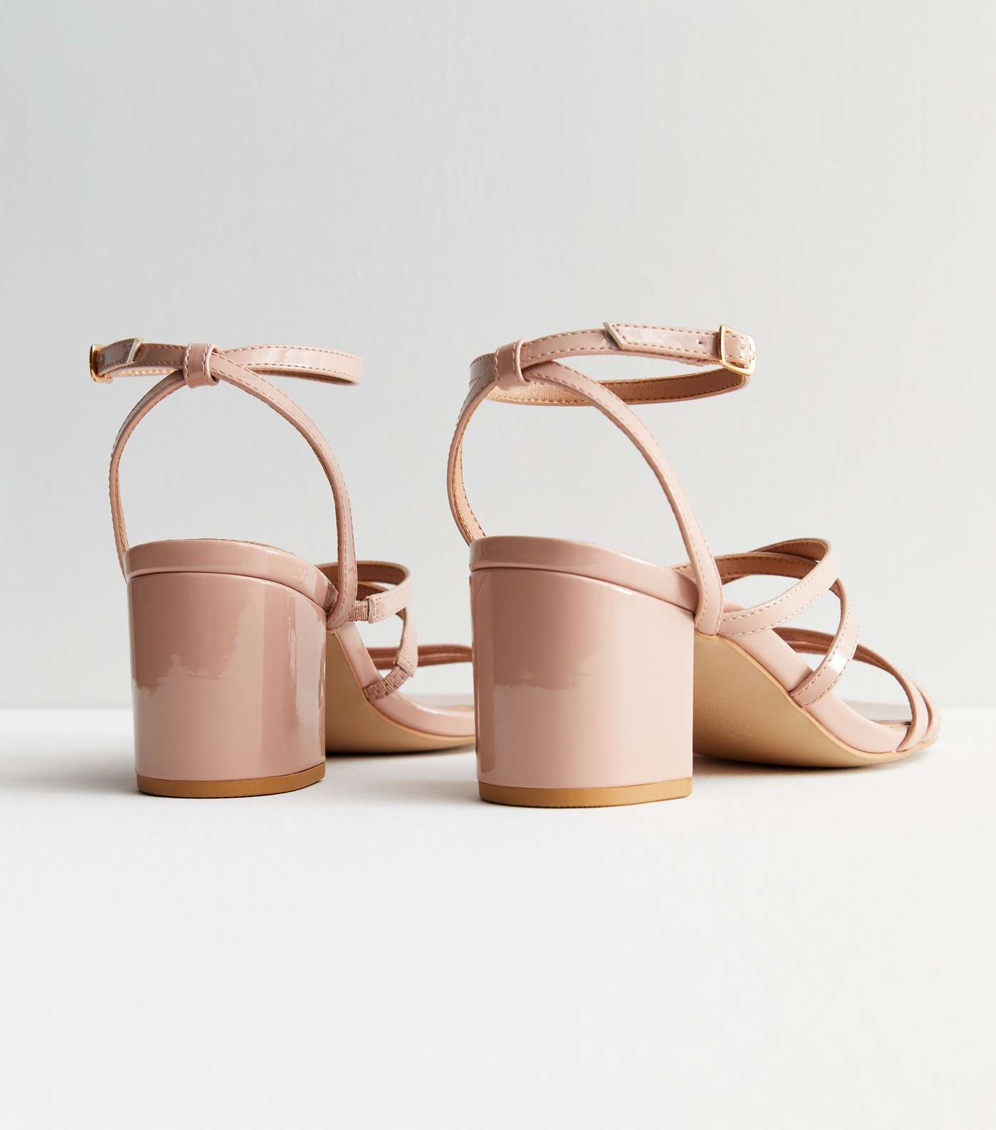 Extra Wide Fit Pale Pink Patent Strappy Mid Block Heel Sandals Image 5