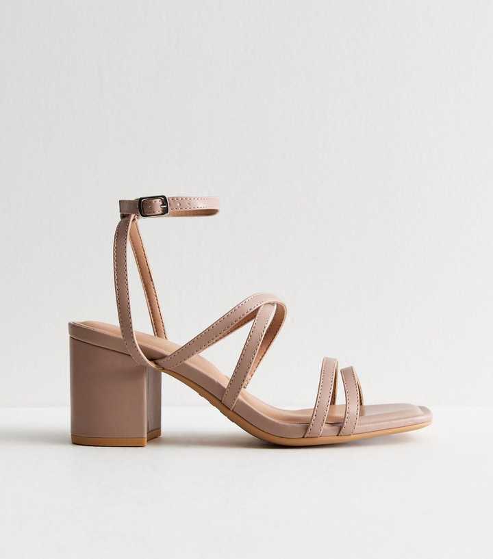 Extra Wide Fit Light Brown Multi Strap Block Heel Sandals