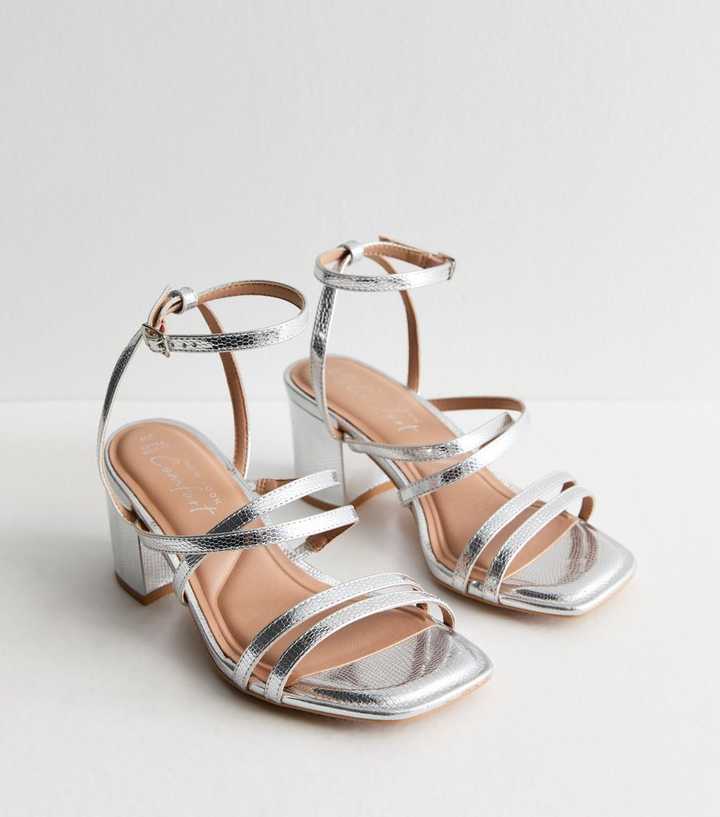 Cross Strap Silver Strappy Shoes New Look Extra Wide Fit Silver