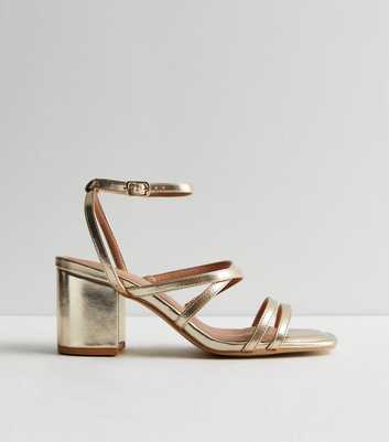 Extra Wide Fit Gold Multi Strap Block Heel Sandals