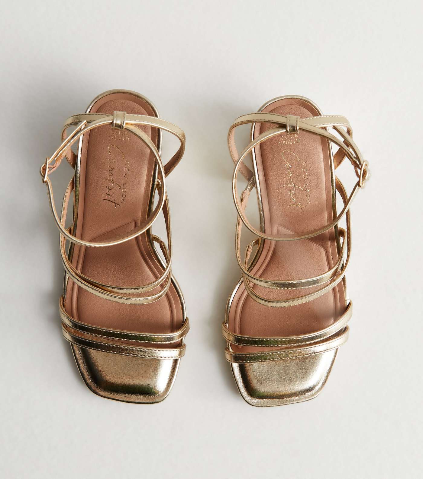Extra Wide Fit Gold Strappy Mid Block Heel Sandals Image 3