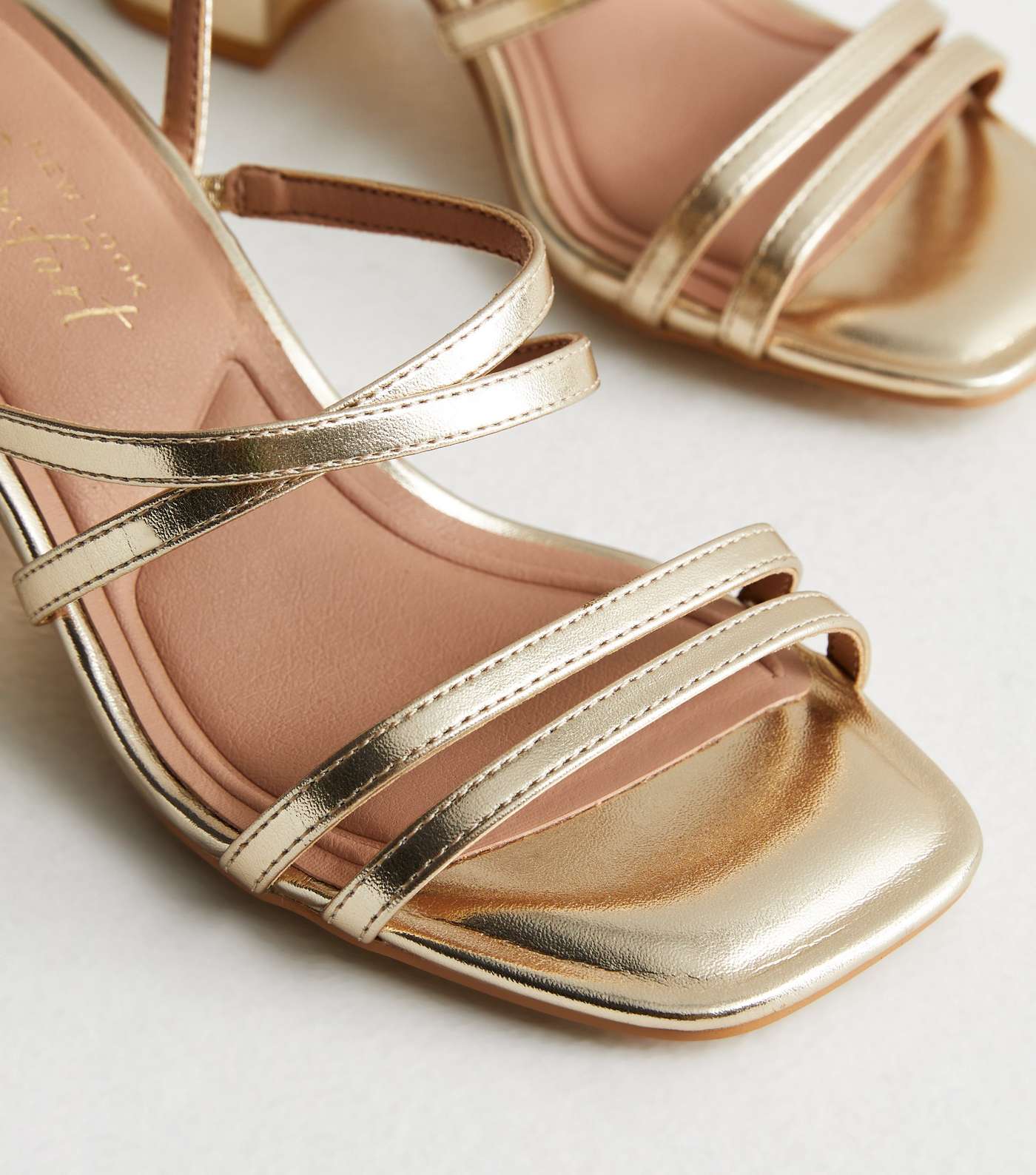 Extra Wide Fit Gold Strappy Mid Block Heel Sandals Image 5
