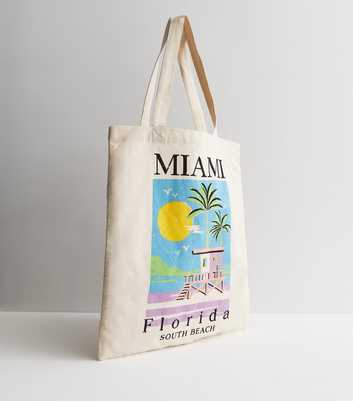 Cream Miami Logo Canvas Tote Bag