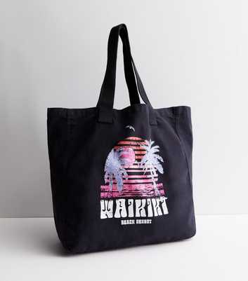 Black Waikiki Logo Canvas Tote Bag