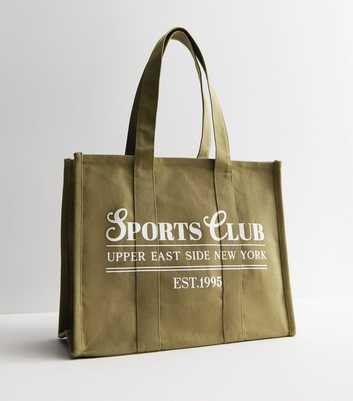Khaki Sports Club Logo Canvas Large Tote Bag