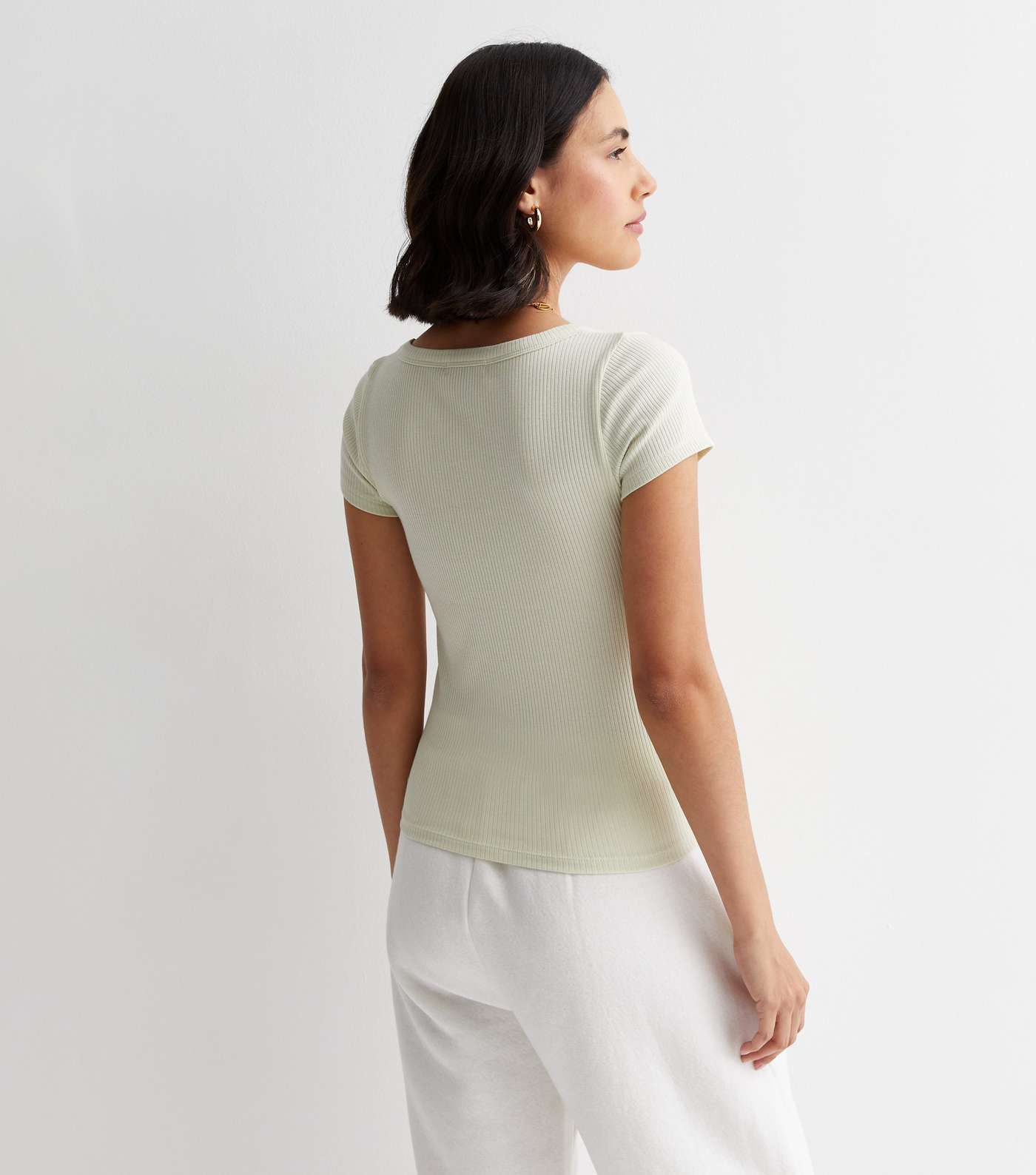 Light Green Ribbed Jersey Scoop Neck Top Image 4