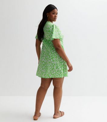 Curves Green Animal Print Mini Wrap Dress New Look
