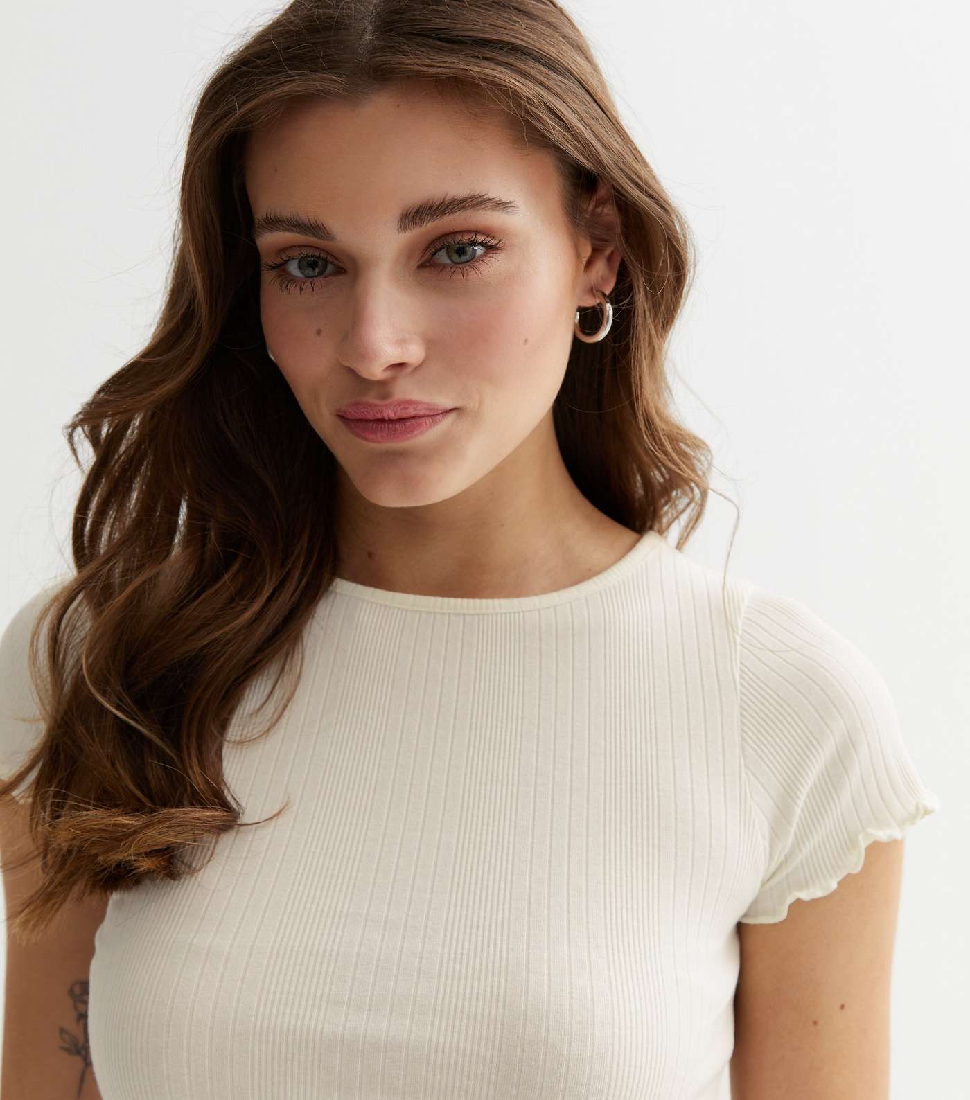 Stone Ribbed Jersey Frill Trim Crop Top Image 2