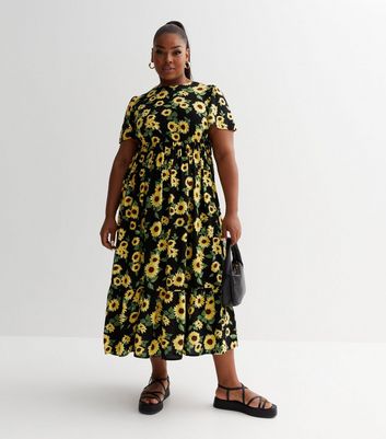 Sunflower print sales dress plus size