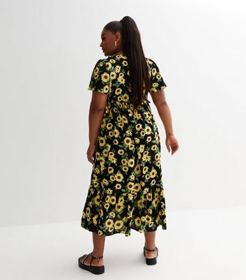 Curves Black Sunflower Print Midaxi Dress | New Look