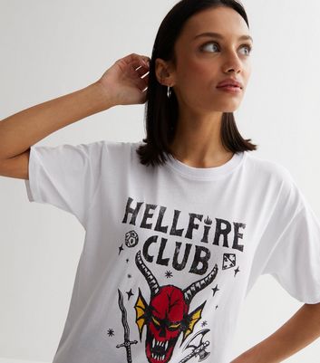 White Hellfire Club Crew Neck Logo Oversized T-Shirt | New Look