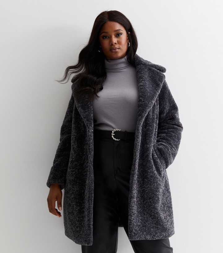 Womens Yours Curve Pile Fur Coat - Grey