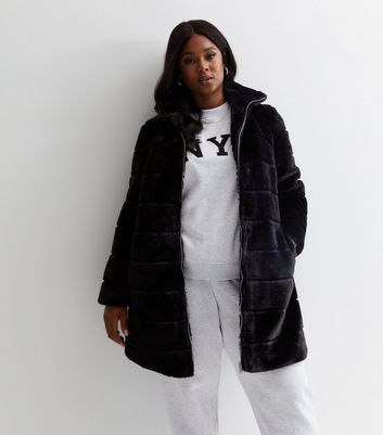 Black faux fur shop longline coat new look