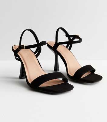 Extra Wide Fit Black Flared Stiletto Heel Sandals