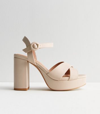 New look wide fit block outlet heel sandal in nude