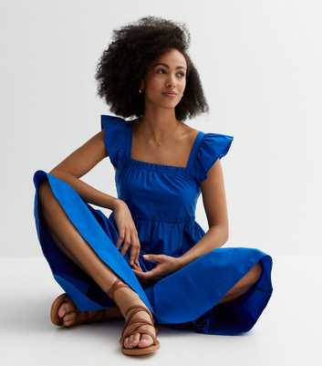 Tall Blue Frill Sleeve Midi Dress