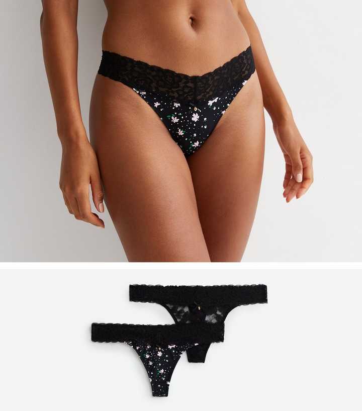 lace thong 2-pack, Black