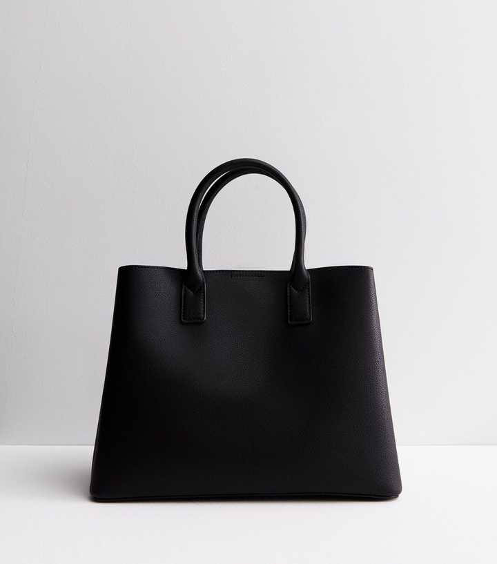 Black Leather-Look Buckle Tote Bag