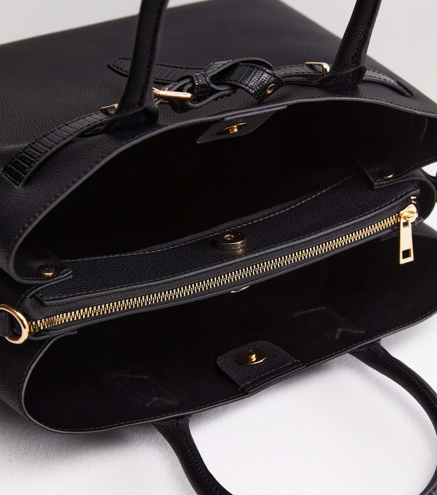 Black Leather-Look Buckle Tote Bag Image 4