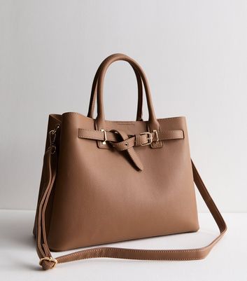 Brown Leather-Look Buckle Tote Bag New Look