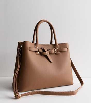 Brown Leather-Look Buckle Tote Bag