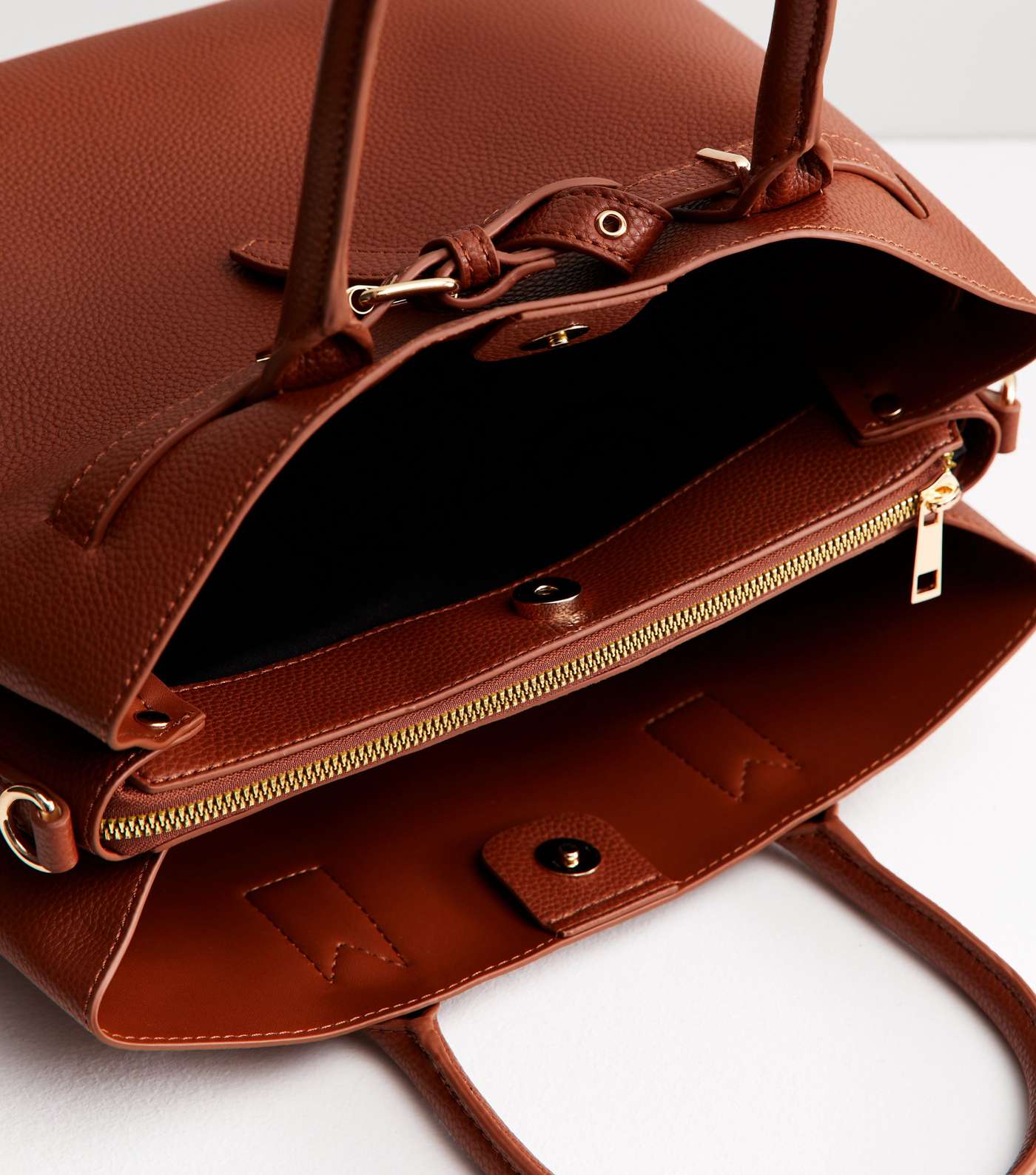 Tan Leather-Look Buckle Tote Bag Image 3
