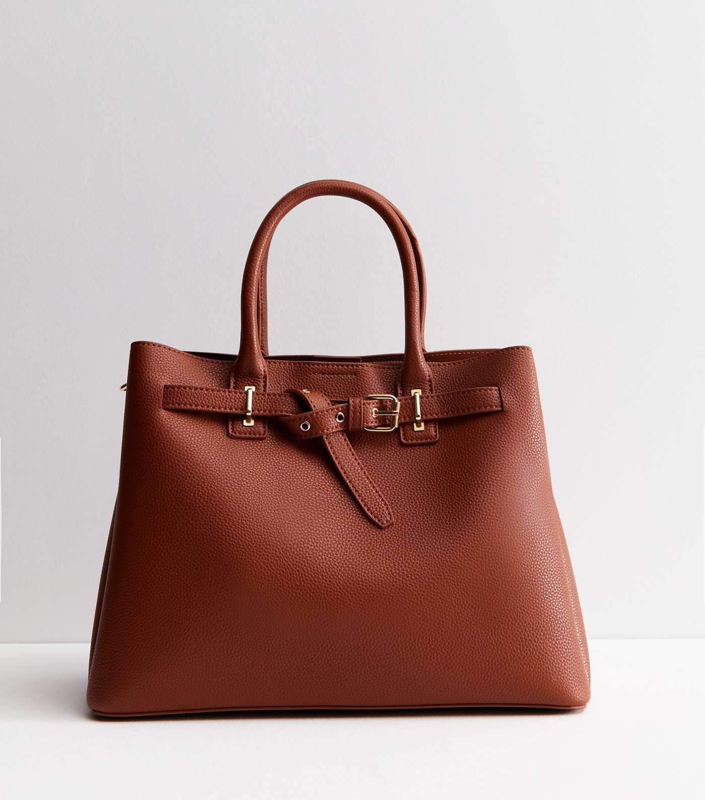 Tan Leather-Look Buckle Tote Bag Image 5
