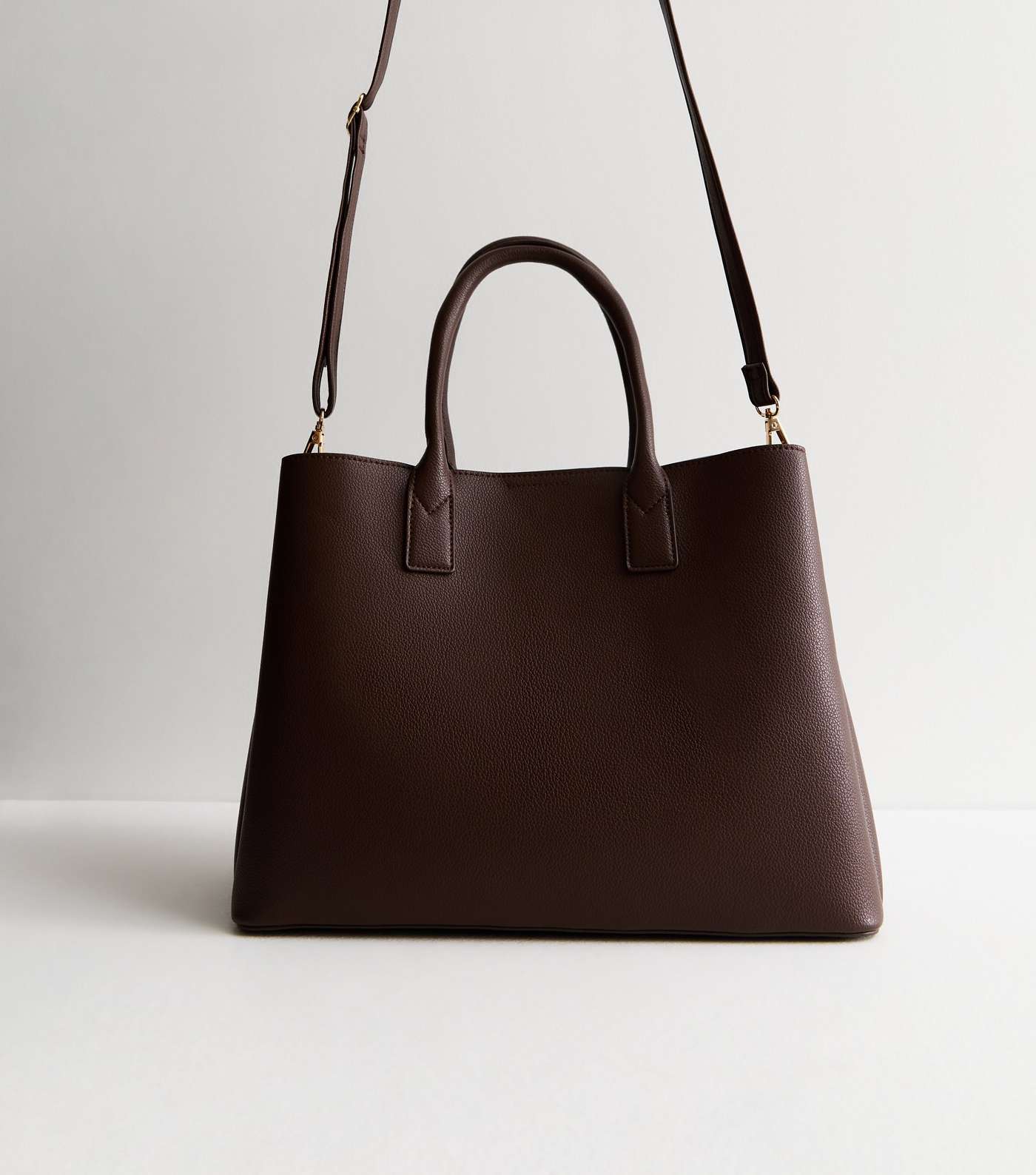 Dark Brown Leather-Look Buckle Tote Bag Image 4