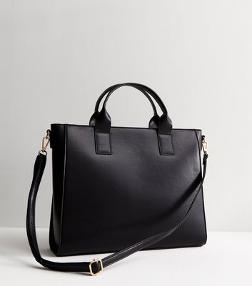 Black LeatherLook Laptop Tote Bag New Look