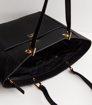 Black Leather-Look Embossed Tote Bag New Look Vegan