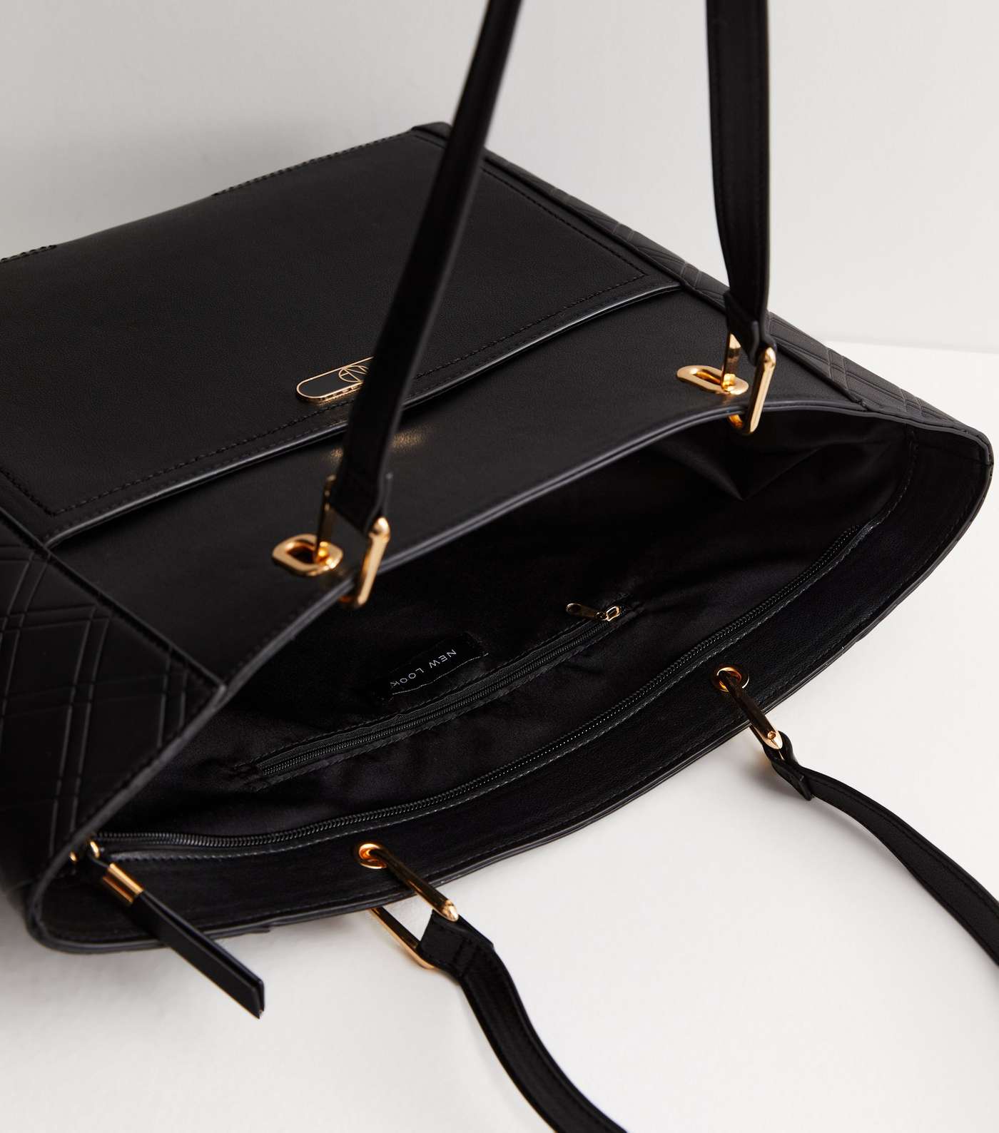 Black Leather-Look Embossed Tote Bag Image 4
