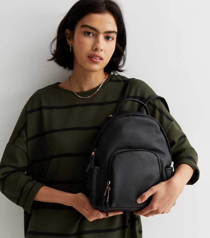 New Look Black Leather-Look Backpack School