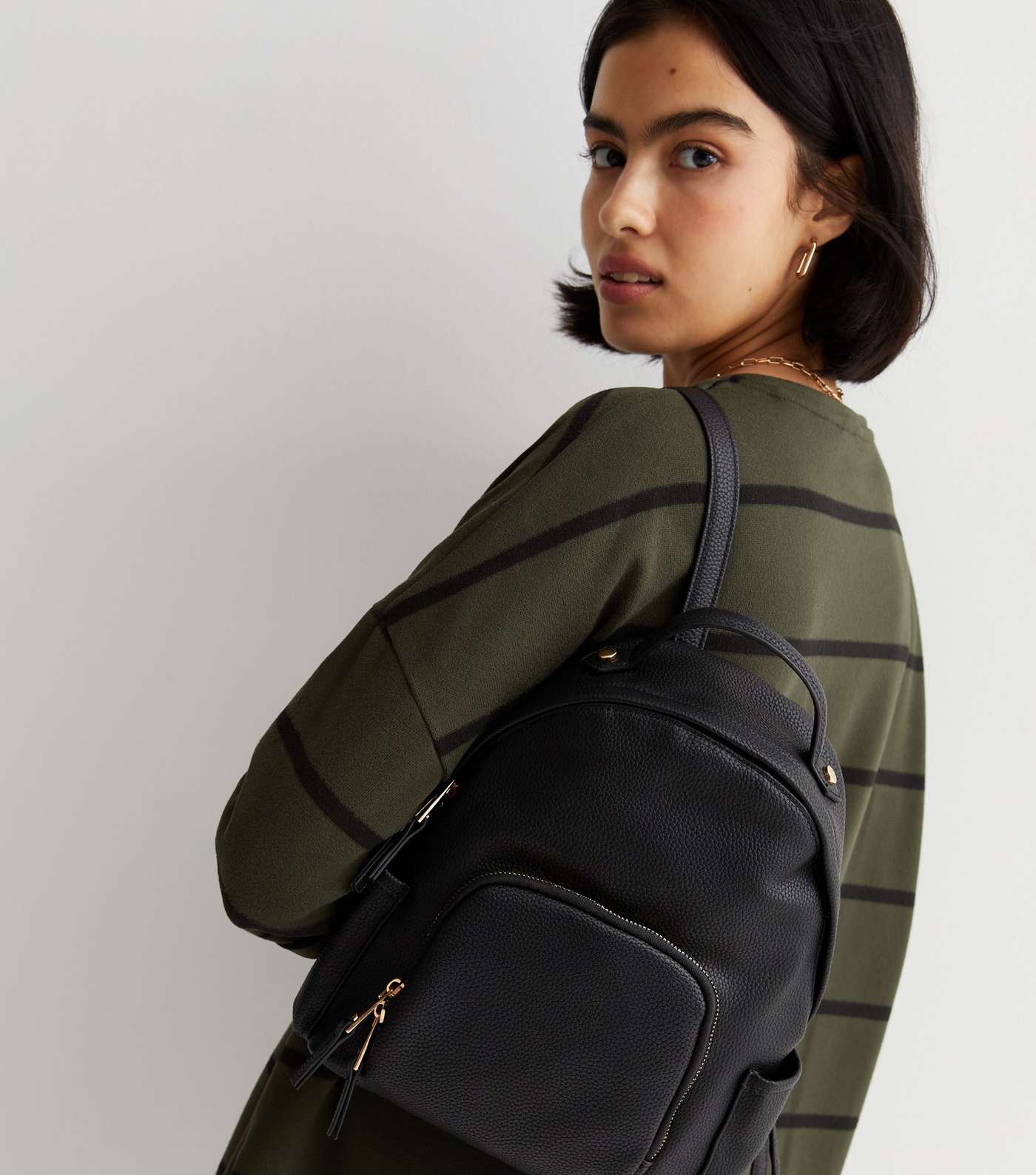 Black Leather-Look Mini Backpack Image 5