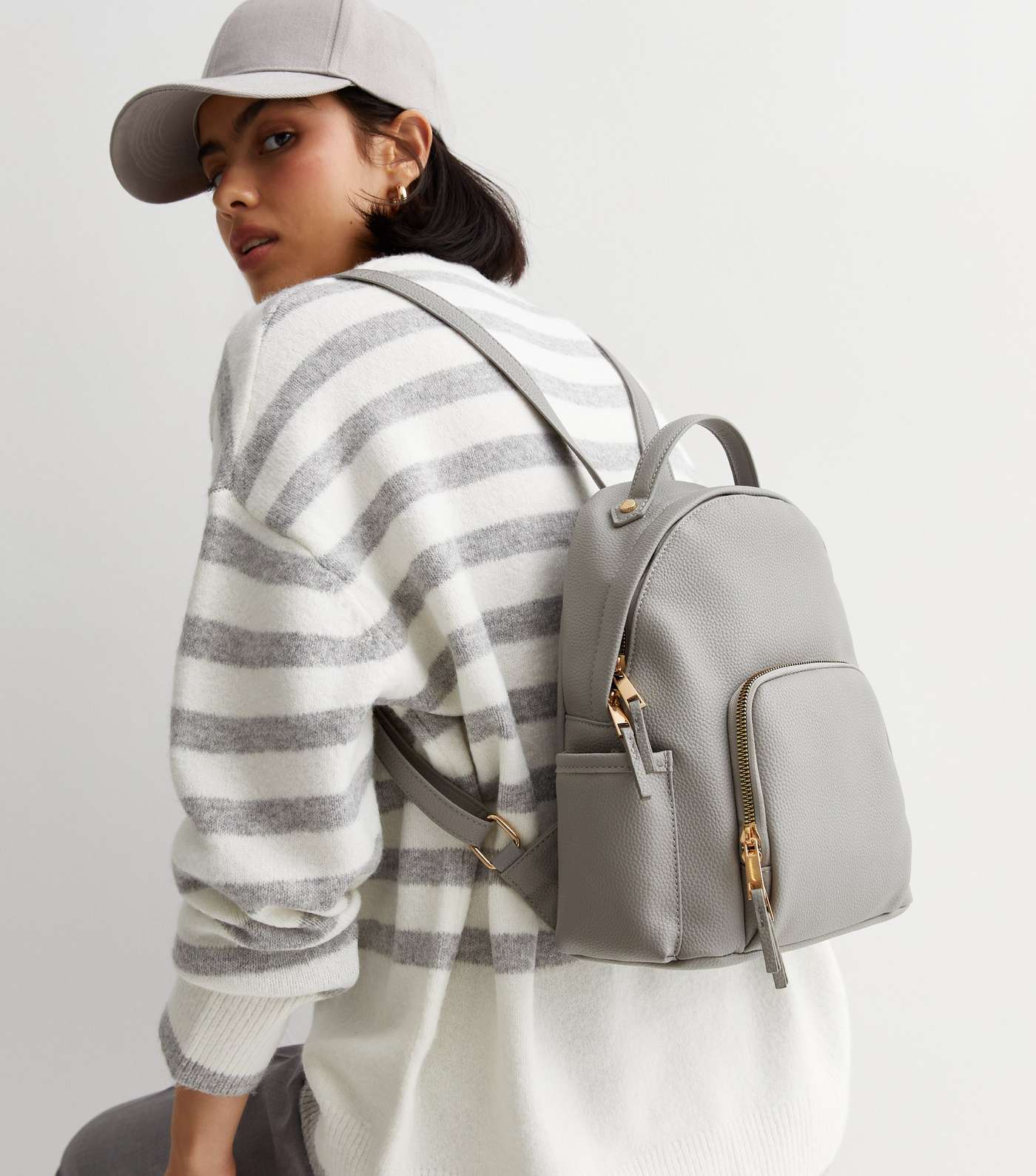Pale Grey Leather-Look Mini Backpack Image 2