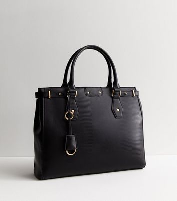 Black Leather Look Boxy Tote Bag New Look