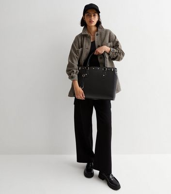 Black Leather Look Boxy Tote Bag New Look