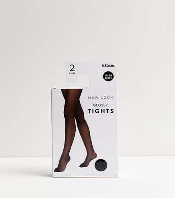 2 Pack Black Glossy Tights New Look