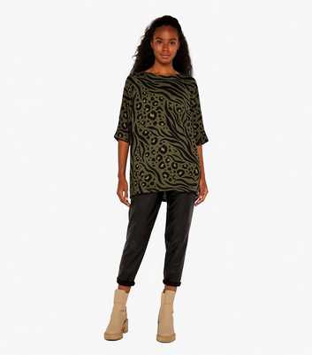 Apricot Khaki Leopard Zebra Print Knit Long Top