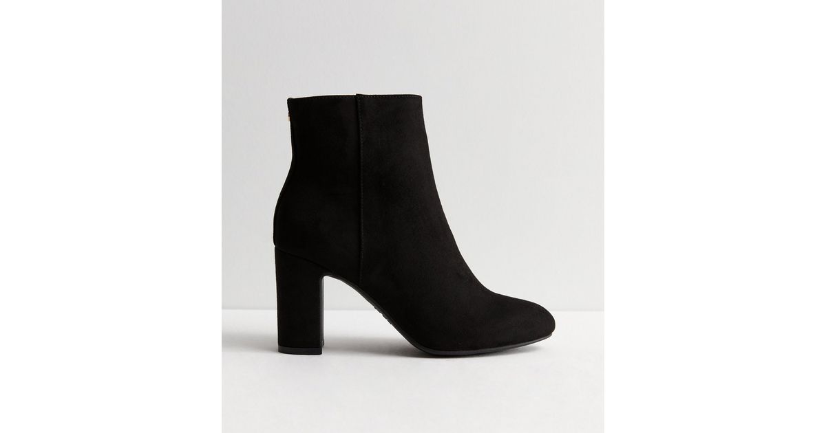 Black Suedette Block Heel Ankle Boots | New Look