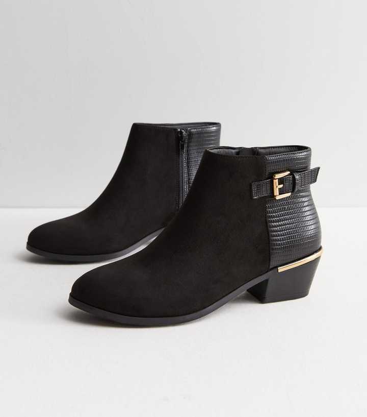 Black Suedette Block Heel Ankle Boots