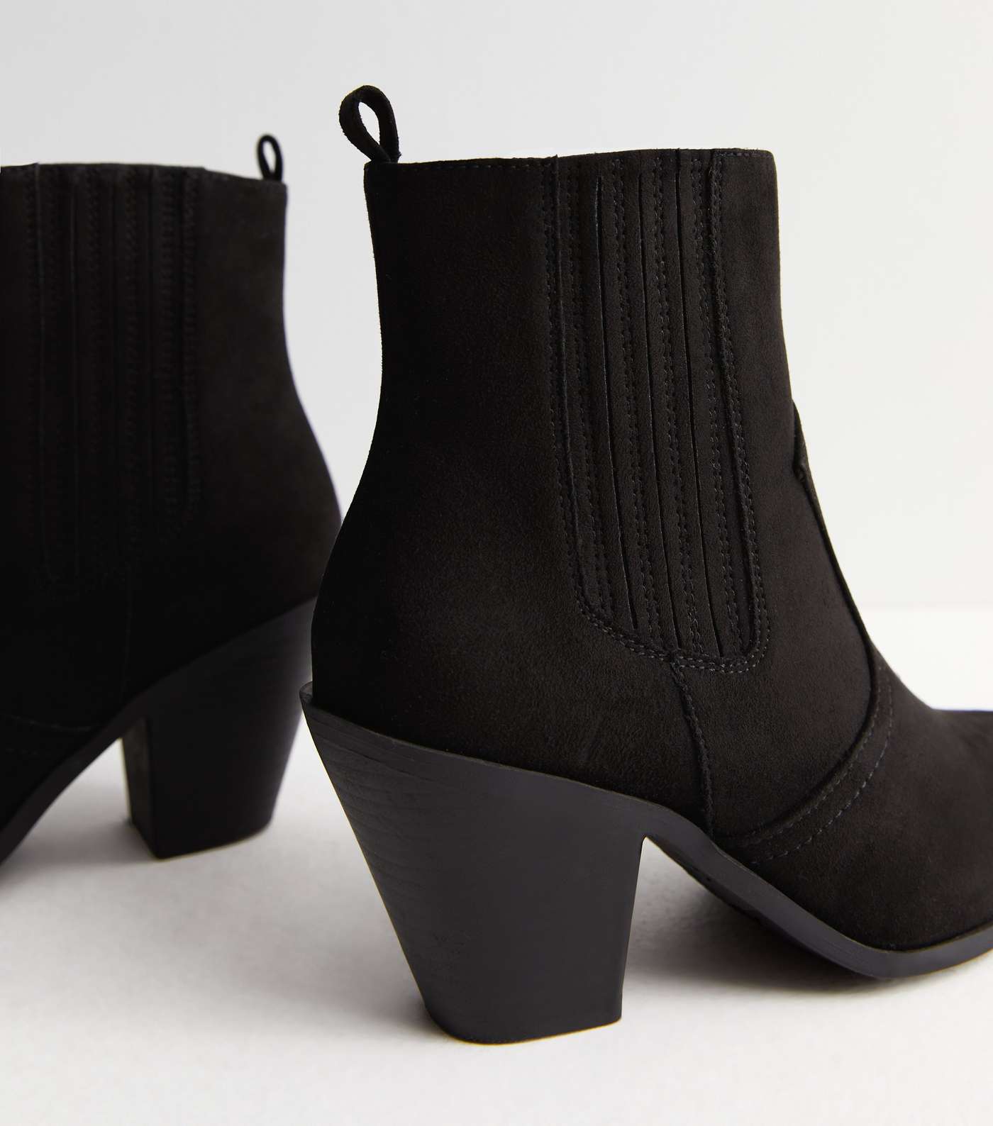 Black Suedette Cowboy Block Heel Ankle Boots | New Look