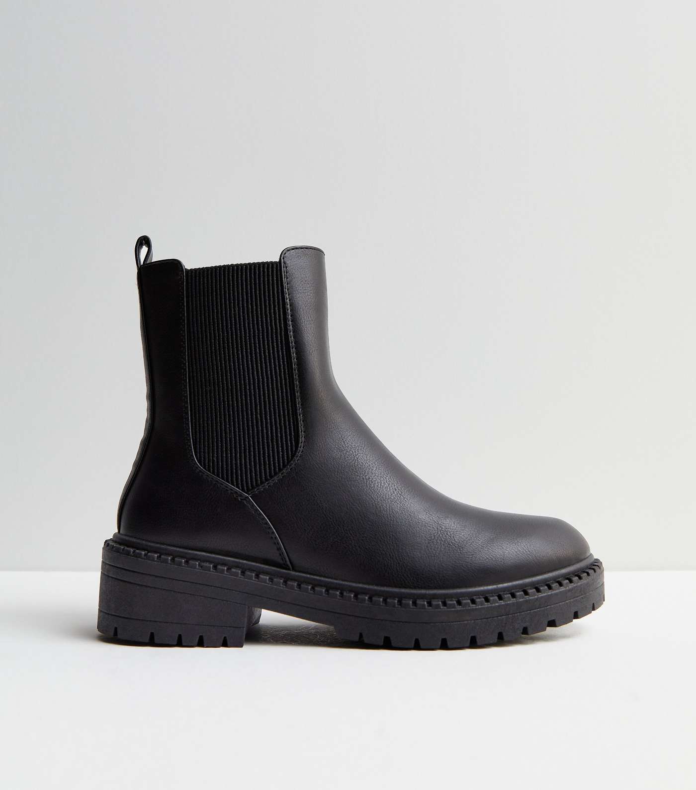 Black Leather-Look Chunky Chelsea Boots Image 3